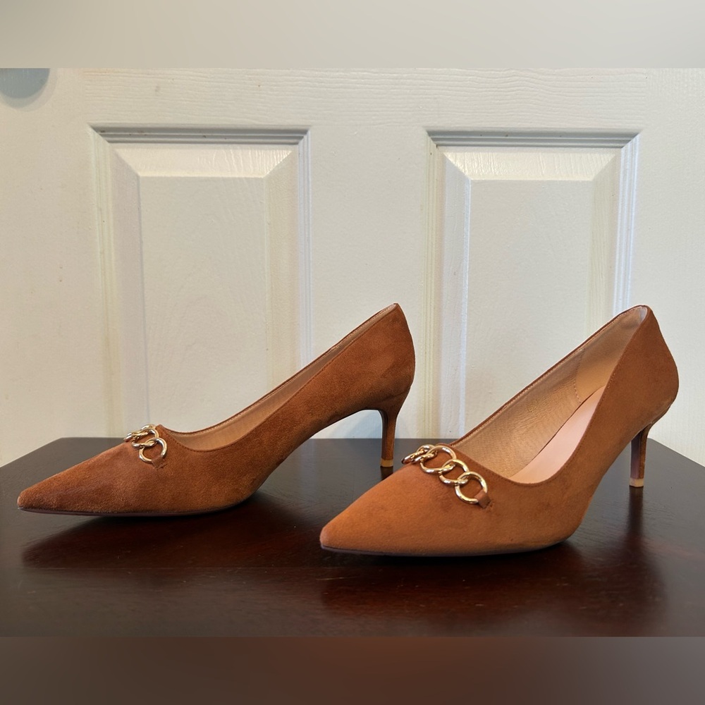 Elegant Brown Chain Detail Women's Heels NWOT